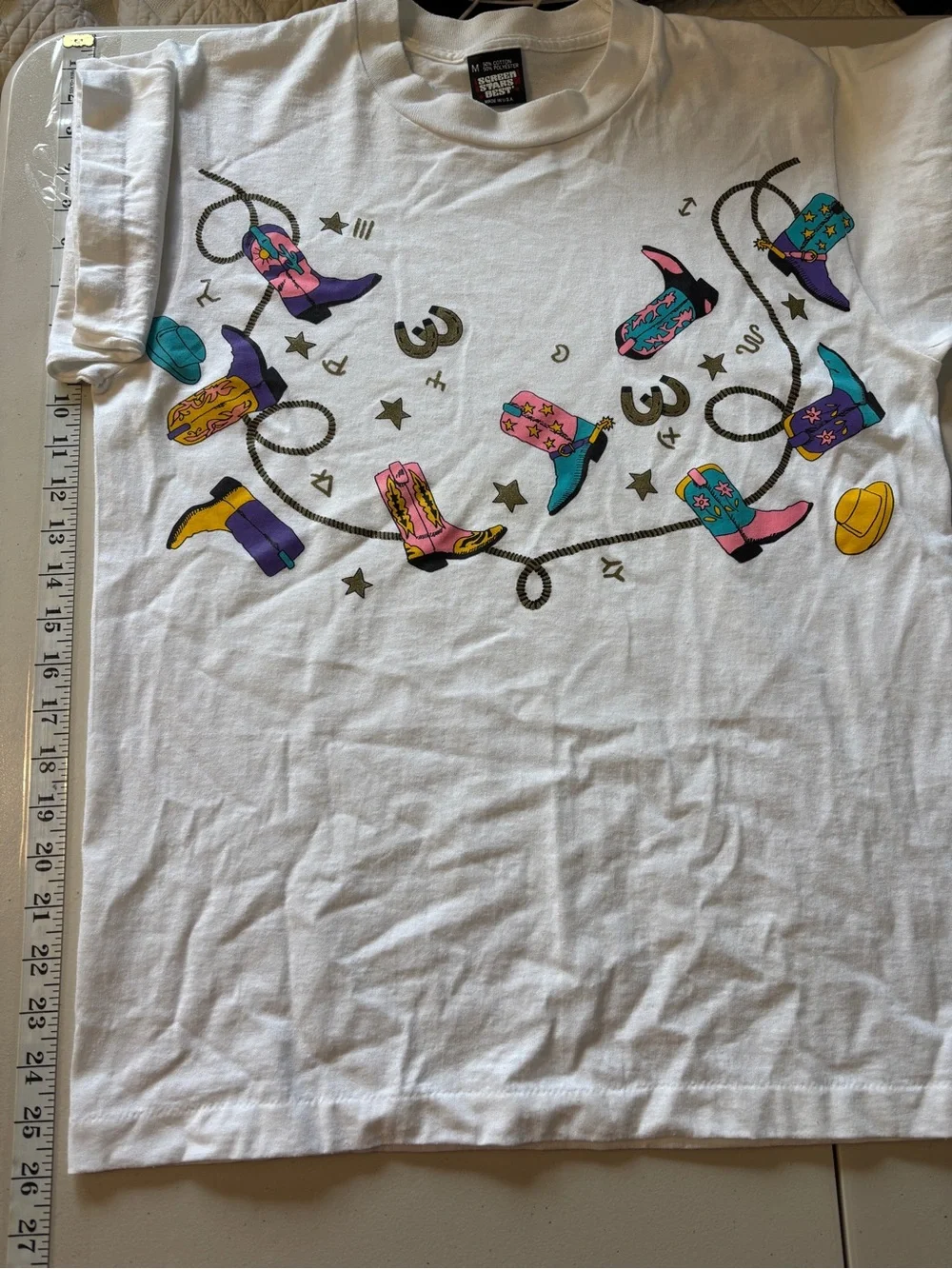 Vintage Womens Graphic Tee Size Medium Cowgirl Boots Rope Western Single Stitch - Picture 8 of 9